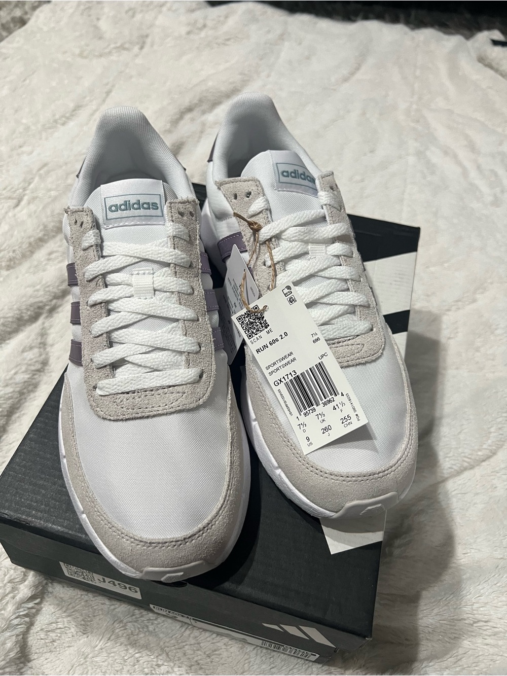 adidas Women's White & Light Purple Court-Inspired Sneakers